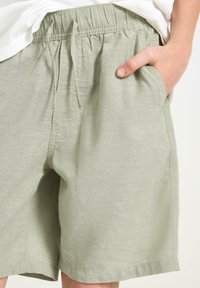 Ljust gröna shorts i linneblandning med elastisk midja, justerbara snören och sidofickor. Strukturerad yta med en avslappnad passform.