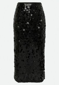 Saber corto de lentejuelas negras con un diseño ajustado, que presenta brillantes lentejuelas circulares cubriendo toda la superficie para un aspecto texturizado.