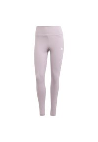 Ljust lila leggings med hög midja och slät yta. Har en liten vit logga på vänster sida. Designade för komfort och flexibilitet.