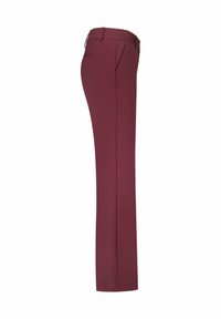 Bordeaux kleurige broek met een rechte pijp, gemaakt van gladde stof. Beschikt over een riemlus, zijzakken en een slanke silhouet.