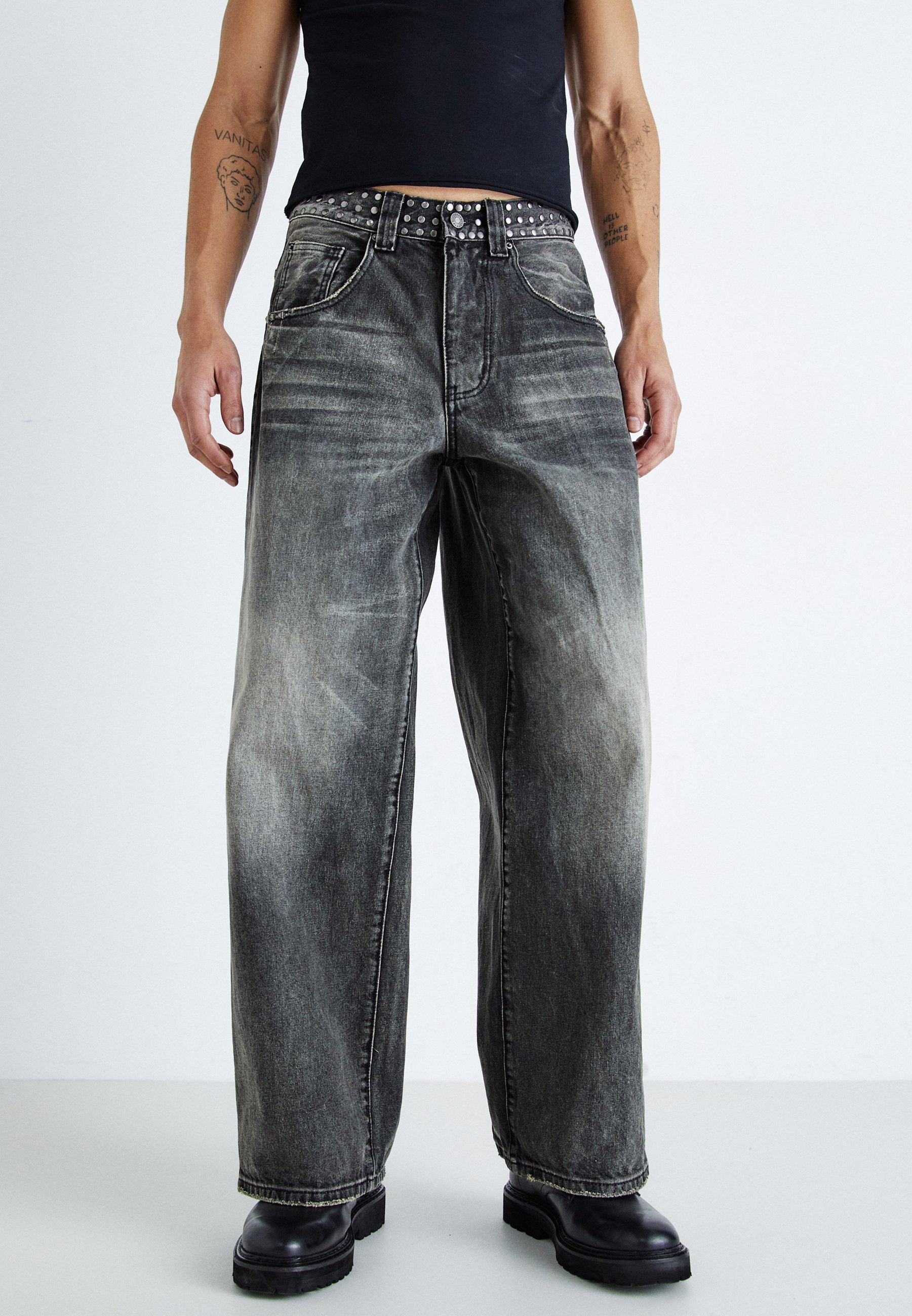 Jaded London WASHED STUD COLOSSUS - Jeans Relaxed Fit - black 