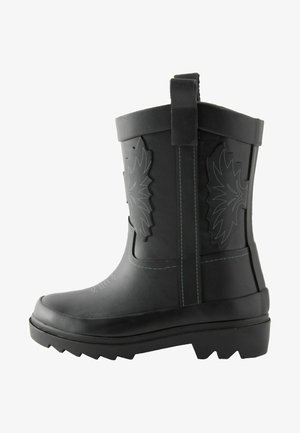Czarny gumowy boot z teksturowanym wzorem i wypukłymi akcentami. Posiada pętelkę z tyłu oraz wytrzymałą, antypoślizgową podeszwę.