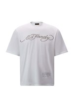 Camiseta Ed Hardy Hombre - Estampado De Serpiente Llameante - Blanco