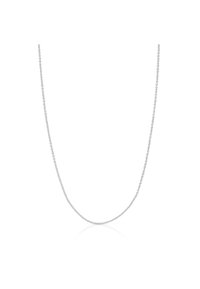 Collana d'argento con un elegante design a catena, caratterizzata da anelli interconnessi, che riflette la luce con una finitura lucida.
