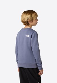 Felpa color lilla chiaro realizzata in tessuto morbido, con scollo rotondo, maniche lunghe e logo bianco sulla schiena.