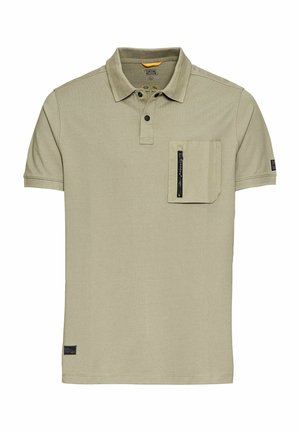 Khaki polo t-shirt med krave, korte ærmer og en brystlomme med lynlås. Lavet af blødt, tekstureret stof.