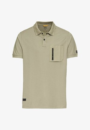 Khaki polo t-shirt med krave, korte ærmer og en brystlomme med lynlås. Lavet af blødt, tekstureret stof.