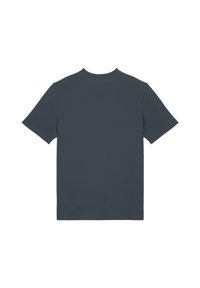 Donkergrijze t-shirt met korte mouwen en een ronde hals, gemaakt van zacht stof, met een gladde textuur en een minimalistisch ontwerp.