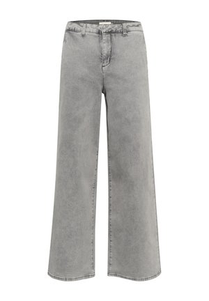Vidde bukser i lys grå denim, med en glat overflade, klassisk fem-lomme design og topsting på sømmene.