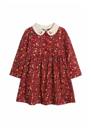 JoJo Maman Bébé CHRISTMAS ROBIN FLORAL PETER PAN REGULAR FIT - Vestito casual - red
