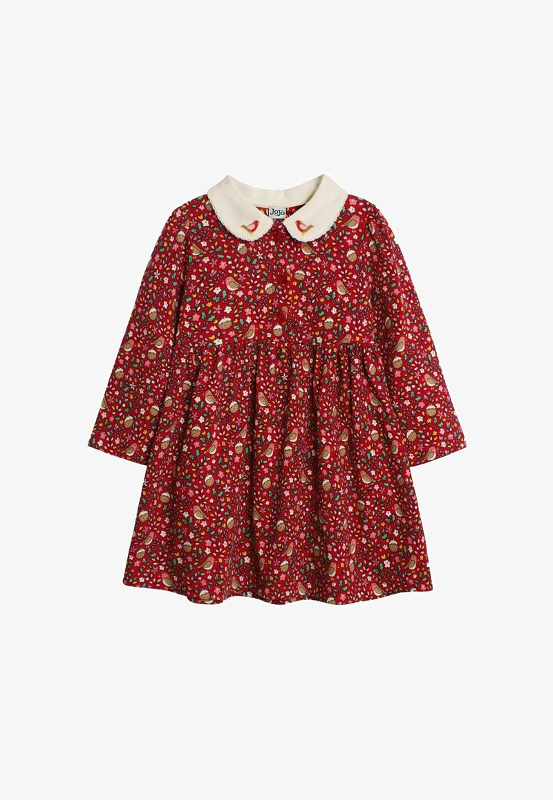 JoJo Maman Bébé CHRISTMAS ROBIN FLORAL PETER PAN REGULAR FIT - Vestito casual - red