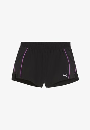 Fekete sportnadrág, karcsú dizájnnal, lila oldalsó részletekkel és rugalmas derékrésszel. Puma logó a jobb alsó oldalon.