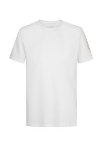 T-shirt bianco a maniche corte in cotone, con scollatura a girocollo classica e vestibilità comoda, senza motivi o dettagli.