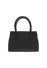 Sac à main noir avec des poignées arrondies, en matériau synthétique texturé, accents en métal doré et une forme structurée.