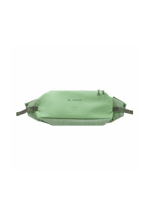 Borsa verde, rettangolare, realizzata in materiale resistente, dotata di doppia cerniera, spallacci regolabili e una superficie testurizzata. Logo del marchio visibile.