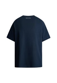 Marineblaue kurzärmlige T-Shirt mit kleinem weißem "PEPE JEANS" Logo, zentriert nahe dem hinteren Halsausschnitt.