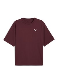 Bordová tričko vyrobené z bavlny, s kulatým výstřihem a krátkými rukávy. Výrazné bílé logo Puma na levé straně hrudi, s volným střihem.