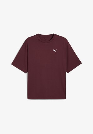 Bordeauxfarbendes T-Shirt aus Baumwolle mit Rundhalsausschnitt und kurzen Ärmeln. Auffälliges weißes Puma-Logo auf der linken Brust, mit lockerer Passform.