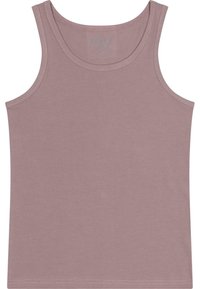 Mauve tanktop lavet af blødt bomuld. Har en rund halsudskæring og brede stropper. Glat tekstur uden synlige mønstre eller hardware.