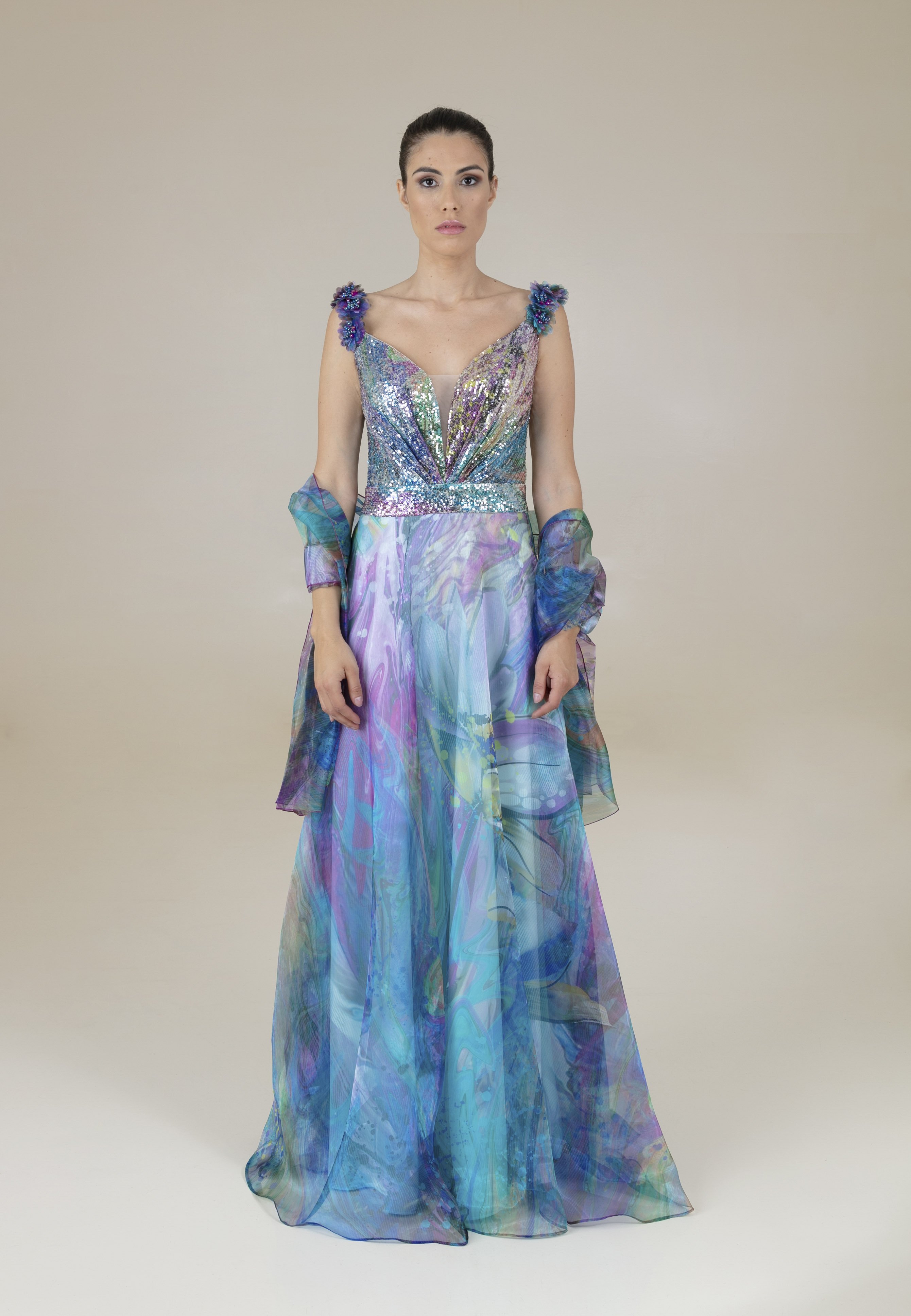 robe de soirée multicolore