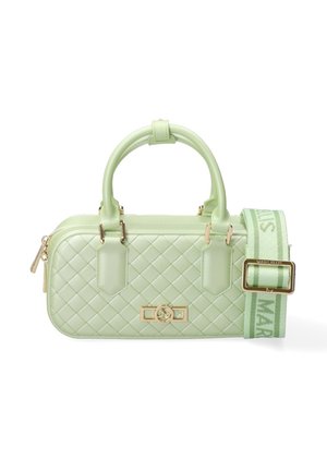 Borsa trapuntata verde chiaro con doppi manici, accessori dorati e tracolla larga verde removibile firmata "Marcellis".