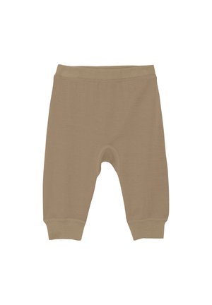 Braune Baumwollmischung-Shorts mit elastischem Bund, cropped Länge und gerippten Säumen. Einfaches Design ohne ausgeprägte Muster oder Akzente.