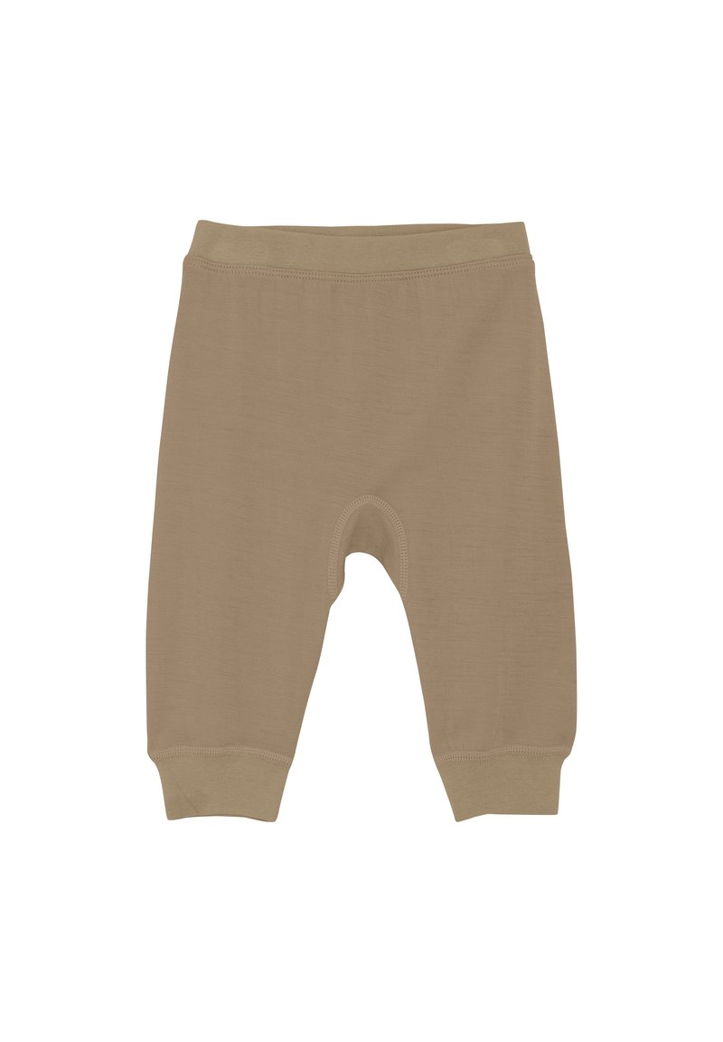 Bruna bomullsmixshorts med elastisk midja, kort längd och ribbade muddar. Enkel design utan distinkta mönster eller accenter.