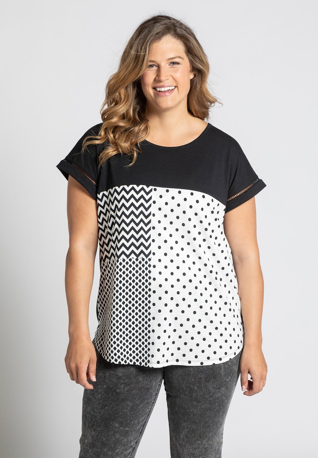 Ulla Popken Grosse Grossen T Shirt Print Marine Dunkelblau Zalando De