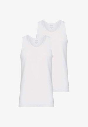 Canottiere bianche in cotone con scollo rotondo e design senza maniche. Set di due, caratterizzate da una texture liscia e un taglio semplice e classico.