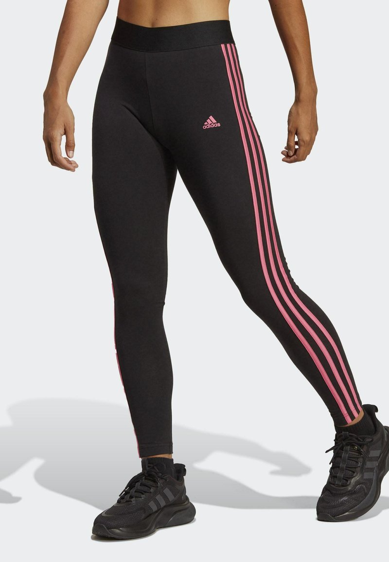 adidas Sportswear ESSENTIALS 3 STRIPES LEGGINGS - Leggings - black pulse  magenta/black 