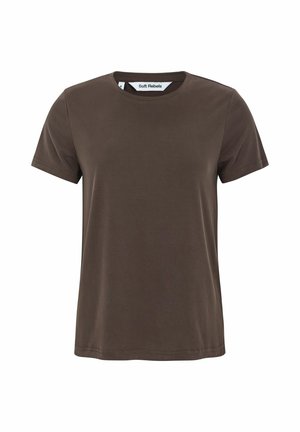 Brun kortærmet T-shirt med klassisk rund halsudskæring. Fremstillet af blødt materiale med en glat overflade og et minimalistisk design.