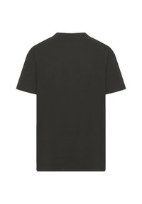 Plain black short-sleeve t-shirt shown from the back with a crew neckline on a white background.