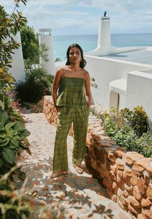 Next, PETITE FIT - BRODERIE SQUARE WIDE LEG TROUSERS - Trousers - green