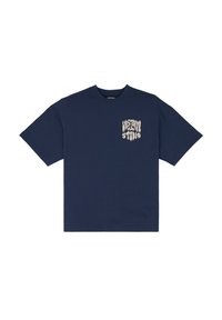 Navyblauwe katoenen t-shirt met een ronde hals, korte mouwen en een grafische print met "Wrist Strive Studio" op de linkerborst.