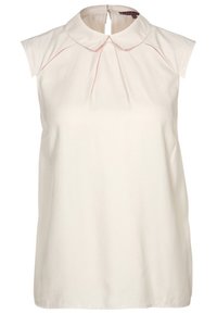 Ærmeløs, lys pink bluse med krave og plisseret detaljer foran. Glat stof med en afslappet pasform og lynlås i ryggen.