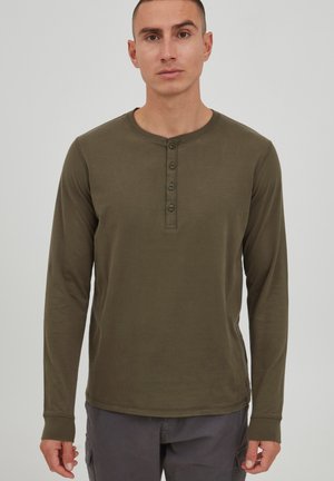 Indicode IDWinston Maglietta Uomo A Maniche Lunghe, Scollo Grandad, Look Baseball, Mélange, Vestibilità Regolare