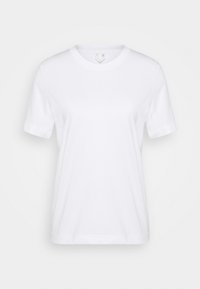 Witte korte mouwen t-shirt gemaakt van zacht katoen. Heeft een ronde hals en een relaxte pasvorm zonder zichtbare patronen of accenten.