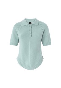 Polo majica kratkih rukava pletena u svijetlozelenoj boji s tri gumba, rebrastim ovratnikom i detaljima na bočnim šavovima. Teksturalni dizajn s opuštenim krojem.