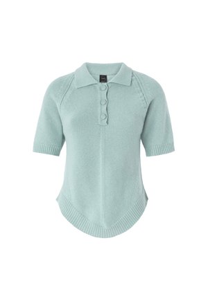 Polo de punto de manga corta en verde menta claro con tres botones, cuello acanalado y acentos en el dobladillo lateral. Diseño texturizado y con un corte relajado.