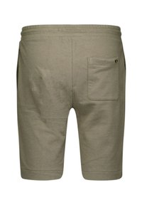 Khaki katoenen shorts met een elastische tailleband, zijzakken en een enkele achterzak. Glad textuur, knielang ontwerp.