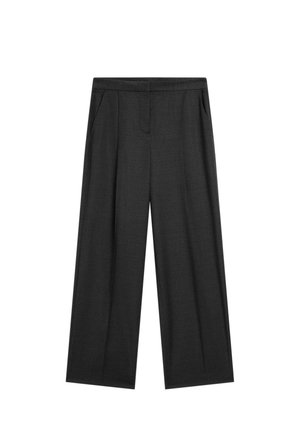 Zwarte wijde broekspijpen van gestructureerde stof, met een rechte taille, twee zijzakken en een getailleerde snit voor een gestructureerde pasvorm.