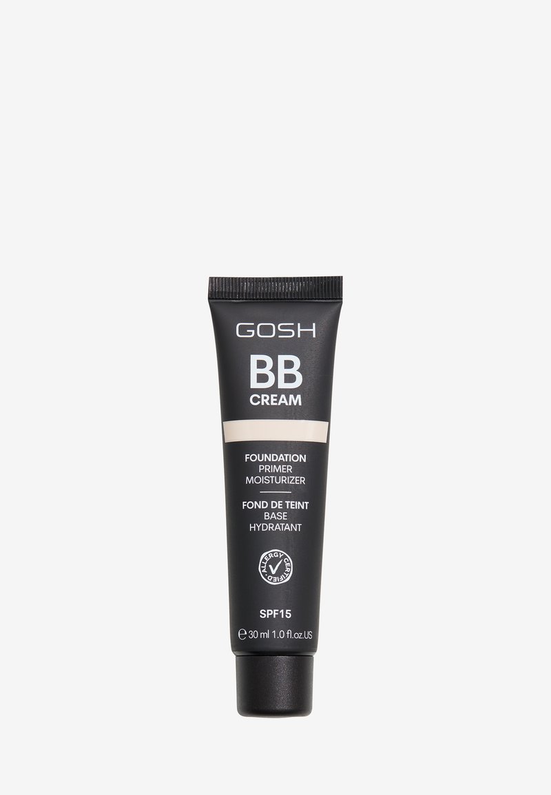 GOSH BB Cream i en svart 30 ml plastflaska. Texten inkluderar "Foundation Primer Moisturizer" och "SPF 15." Matt finish och kompakt design.