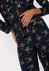 Chelsea Peers GOLD FOIL RIBBON BOW LONG SET - Pyjamas - navy