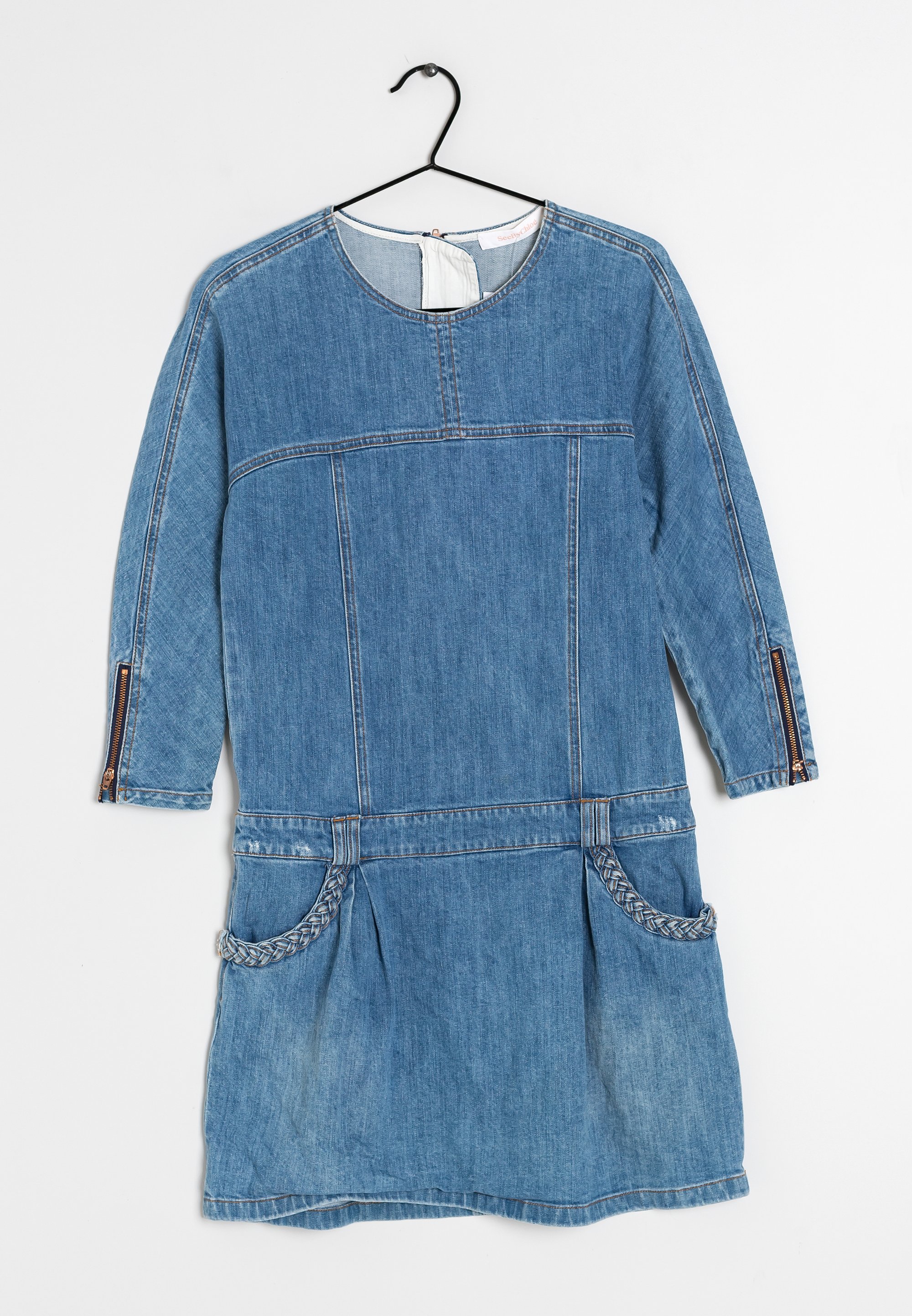 see by chloe denim dress See by Chloe Blue Two-Toned Denim Dress Mini Long Sleeve Size 38 - US 6