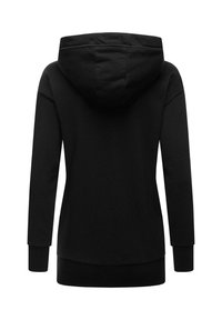 Felpa nera con cappuccio, maniche lunghe, tessuto morbido, polsini e orlo a costine. Presenta un design semplice e uniforme, privo di motivi o loghi.