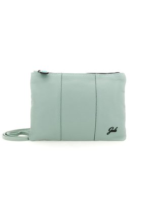 Borsa a tracolla in pelle azzurro chiaro con chiusura lampo e tracolla sottile regolabile, con piccolo logo "Gabs" sul davanti.