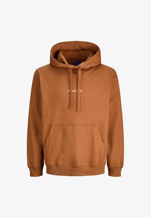 Felpa in cotone marrone con cordini, tasca a marsupio frontale, polsini a coste e testo ricamato sul petto. Design a vestibilità classica.