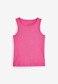 Fuchsia-Tanktop aus glattem, dehnbarem Stoff. Mit rundem Ausschnitt und breiten Schulterträgern, mit einem geraden Saum am Boden.