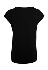 Black short-sleeved t-shirt with a relaxed fit, round neckline, soft cotton fabric, and a smooth texture without any visible patterns or accents.
