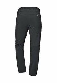 Schwarze Outdoor-Hosen mit glatter Textur, hohen Taillenbund, zwei Seitentaschen und einem eleganten, eng anliegenden Design.